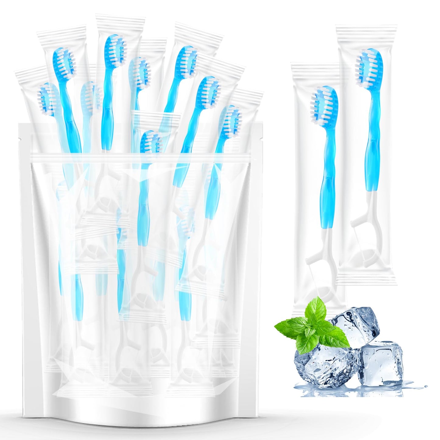40 Individually Packaged Disposable Travel Toothbrushes with Fresh Beads, 5-in-1 Convenient Mini Disposable Toothbrush (Toothbrush + Fresh Beads + Tongue Scraper + Dental Floss + Pick)