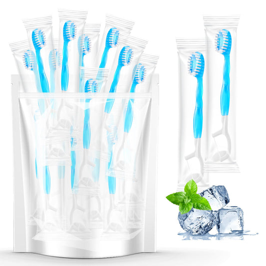 40 Individually Packaged Disposable Travel Toothbrushes with Fresh Beads, 5-in-1 Convenient Mini Disposable Toothbrush (Toothbrush + Fresh Beads + Tongue Scraper + Dental Floss + Pick)
