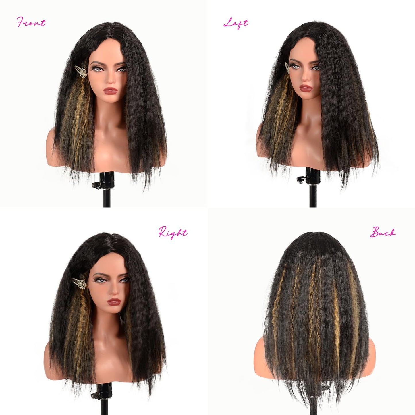 BrittyHair Yaki Straight Corn Silk Wig 18 Inch Yaki Crimped Waves Synthetic Yaki Wigs for Black Women Wear And Go Glueless Wig (#1B Natural Black, 18 Inch)