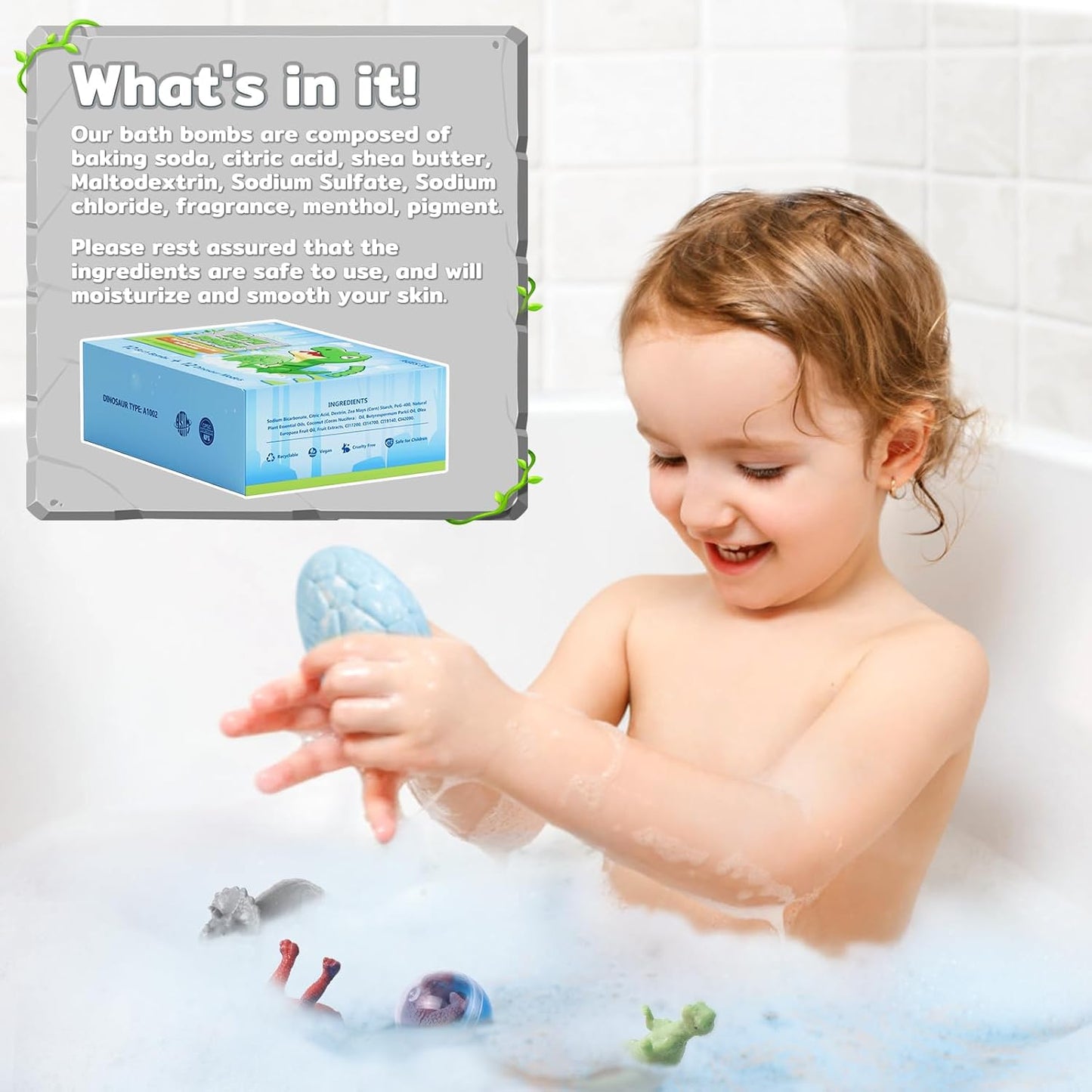 CalmNFiz Bath Bombs - Organic Bubble Bath Bombs with Surprise Dinosaur Toys | 24-Pack Gift Set for Kids
