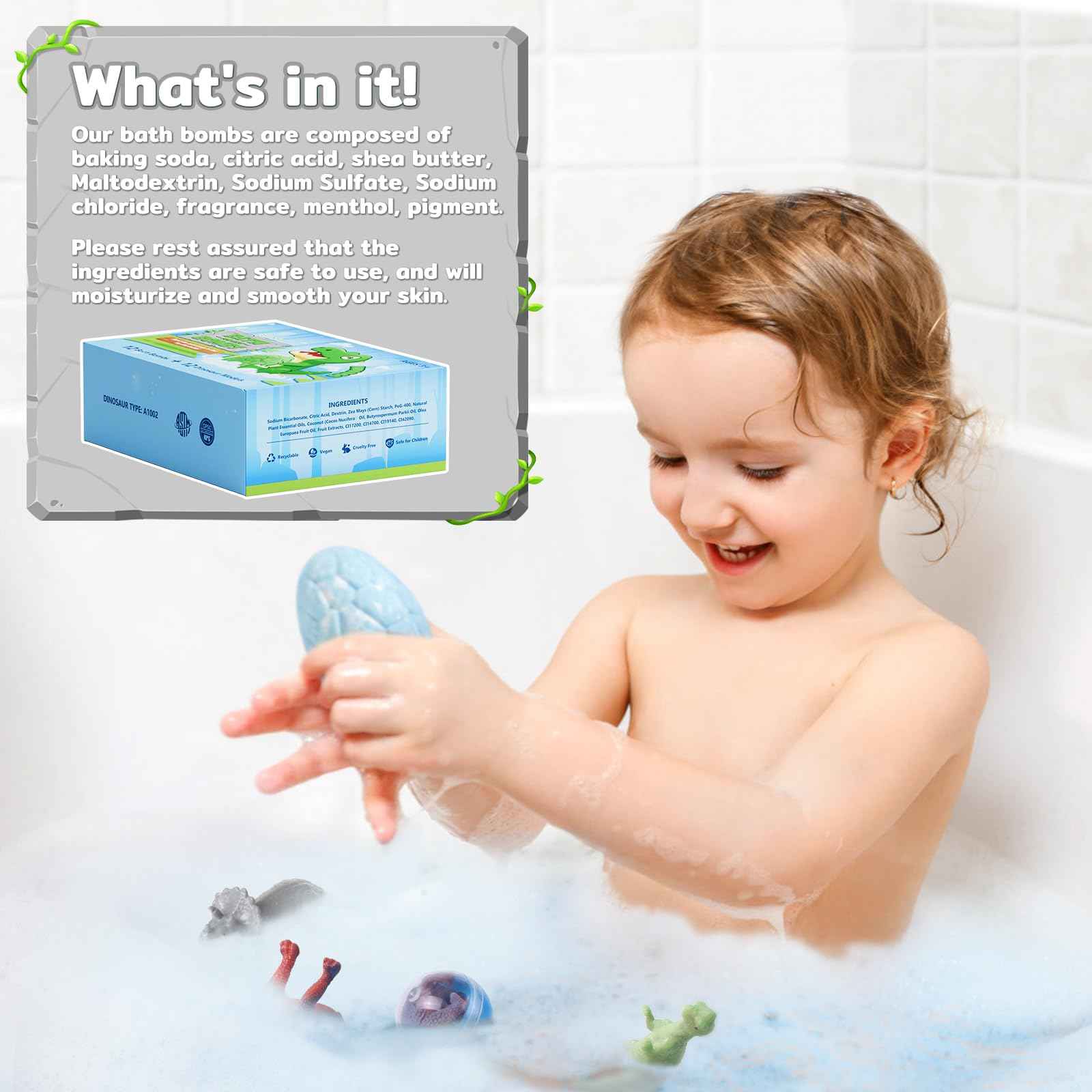 CalmNFiz Bath Bombs with Surprise Dinosaur Toys Inside, 12 Pack Organic and Natural Bubble Bath Bombs, Stocking Stuffers for Kids, Bath Bomb Set for Her/Him,Mothers Day Presents for Mom