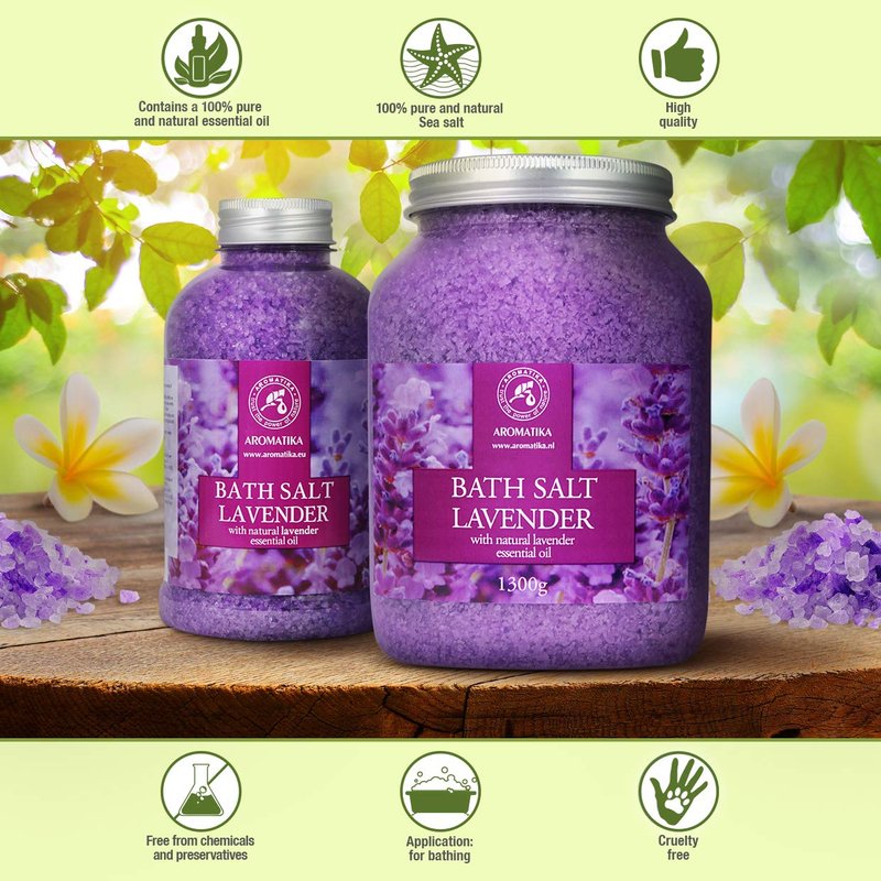 Sea Salt with Natural Lavender Essential Oil – Set of 2 × 46 oz – Aromatherapy Bath Salts – Relaxation & Body Care