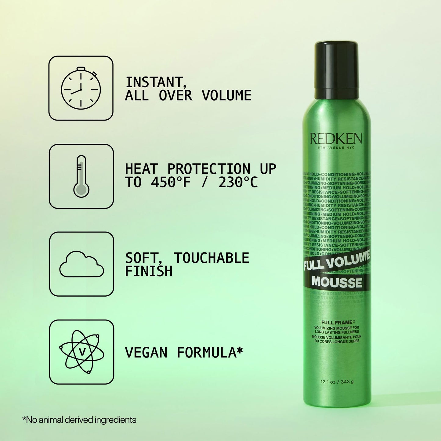 Redken Full Volume Hair Mousse - Provides Volumize & Body, Moisturizing Heat Protectant Styling Cream, For All Hair Types,12.1 Fl Oz