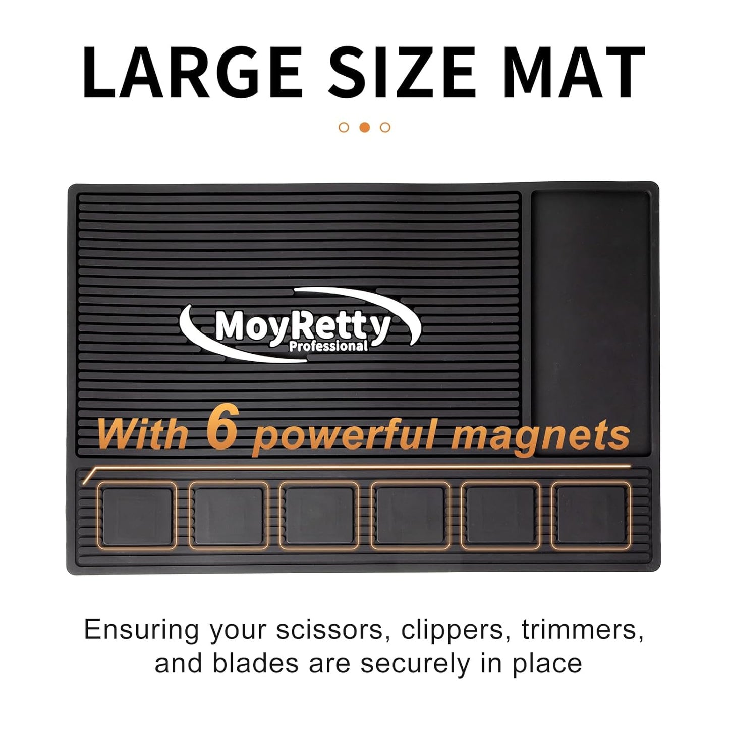 Magnetic Barber Mat for Clippers - 6 Strong Organizer Stations | Anti-Skid Rubber, 18.9" x 12.6", Black
