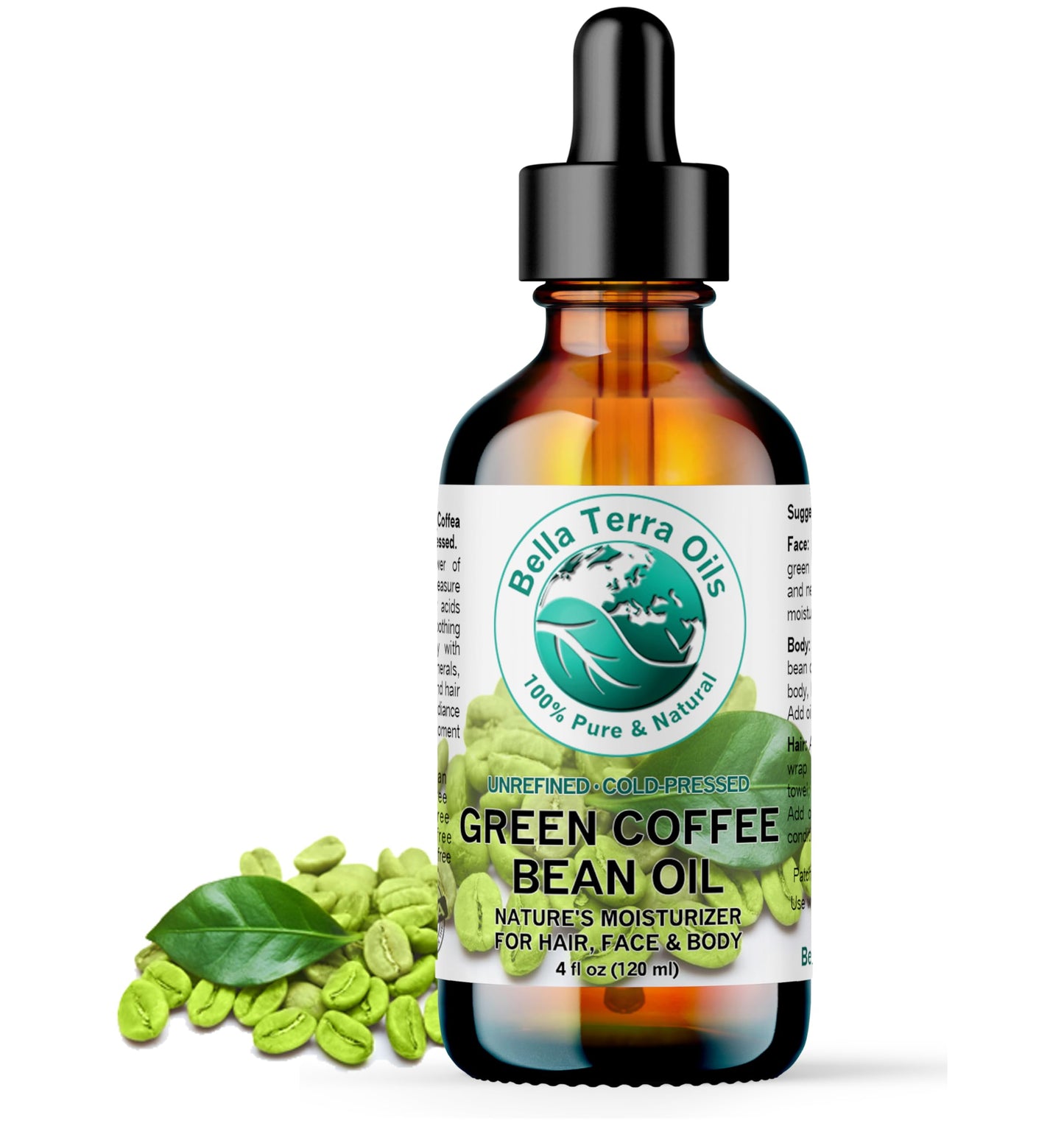 Bella Terra Oils - Green Coffee Bean Oil 8 oz - Famed for Trigonelline & Nutritional Compounds, Elevate Beauty Rituals with this Caffeine Oil Delight