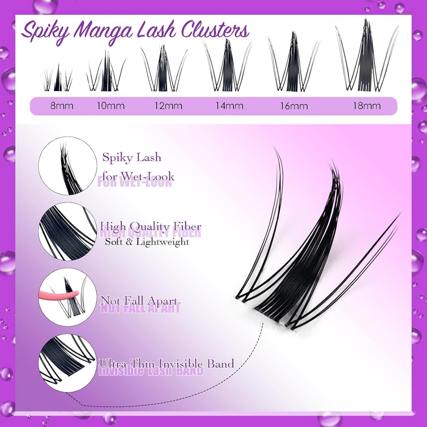 Spiky Lash Clusters - Natural Anime Manga Eyelash Extensions | D Curl, 140pcs, 8-18MM, Reusable