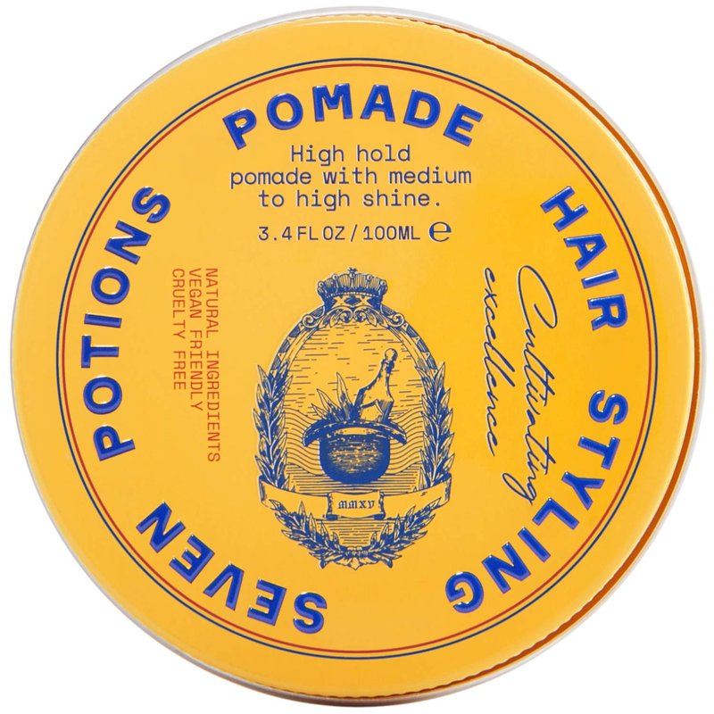 SEVEN POTIONS Men’s Hair Pomade — High Shine, High Hold, Water-Based — Barber-Grade Styling for Slick Back, Pompadour & Side Part — Natural, Vegan, Cruelty-Free — 3.4 fl oz / 100ml