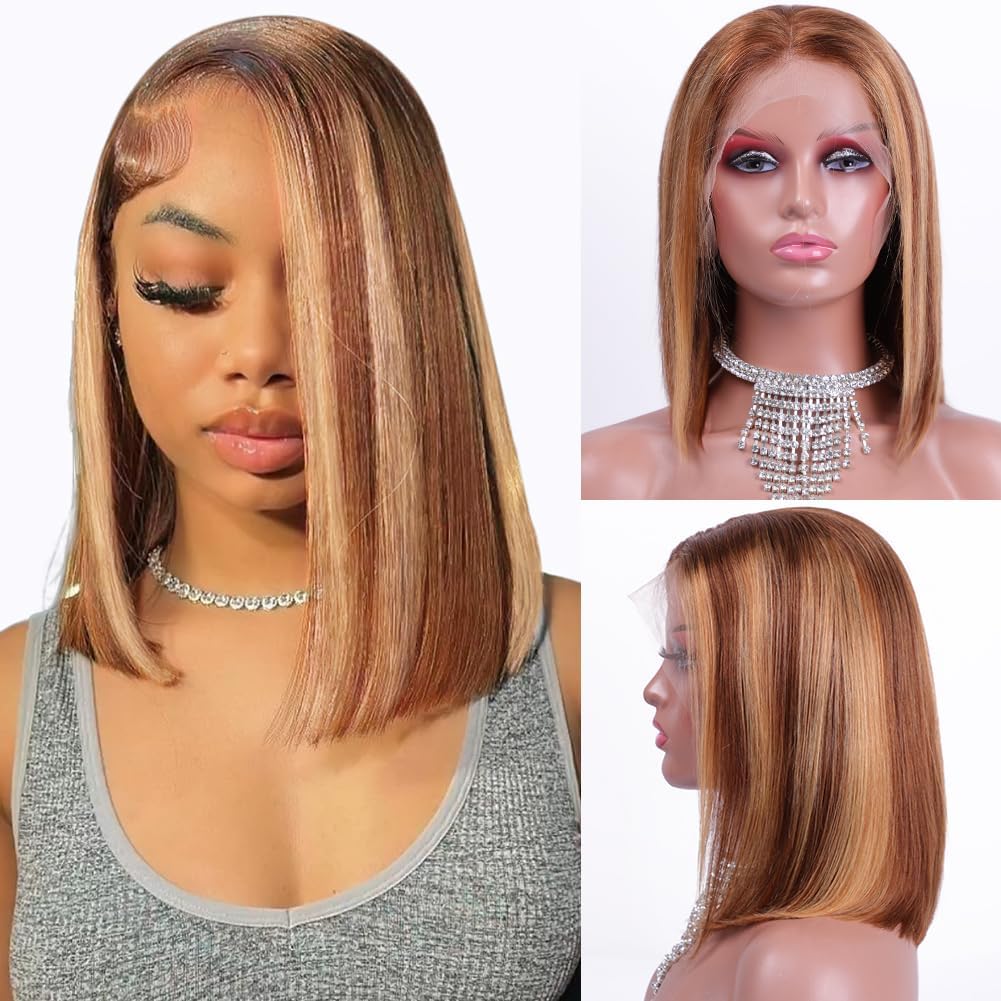 Selina P4/30 Highlight Bob Wig Human Hair 13x4 Lace Front Wigs Human Hair 180% Density Brazilian Virgin Hair Glueless Wigs 10 Inch