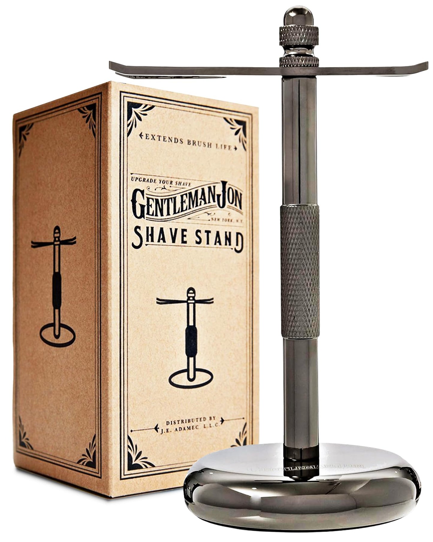 Gentleman Jon Shaving Stand for Razor & Brush for Men – Heavy Duty Gunmetal Razor & Brush Stand, Weighted Base, Matches Wet Shave Kit & Storage, Shaving Kit, Shaver Holder, Beard Accessories for Men