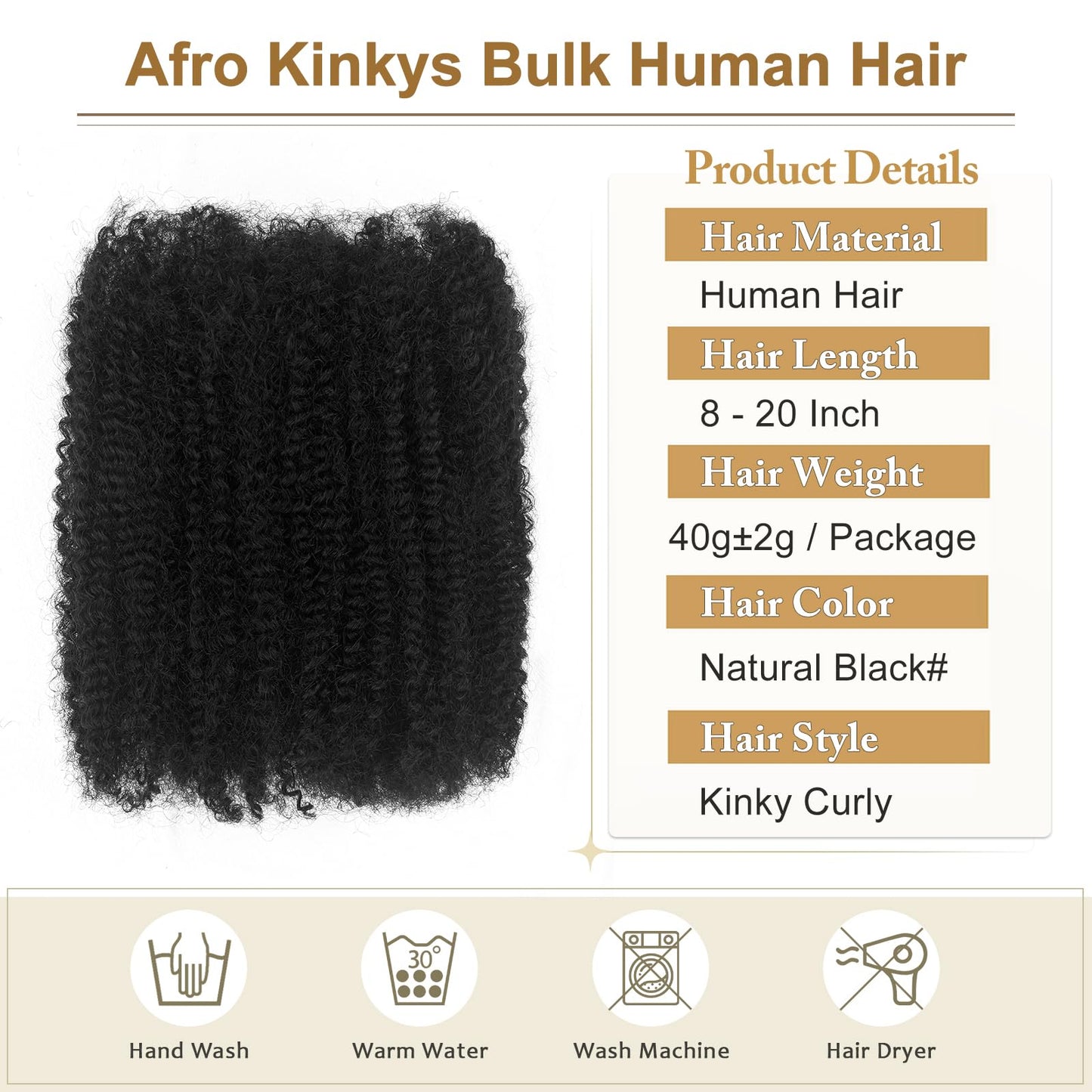 Paraglame Afro Kinky Bulk Human Hair Natural Black Afro Kinky-Curly Human Hair Bulk For Mini Twist Raw Virgin Texture 8 Inch Unprocessed Extension for Braiding(2Bundles, 8 Inch)