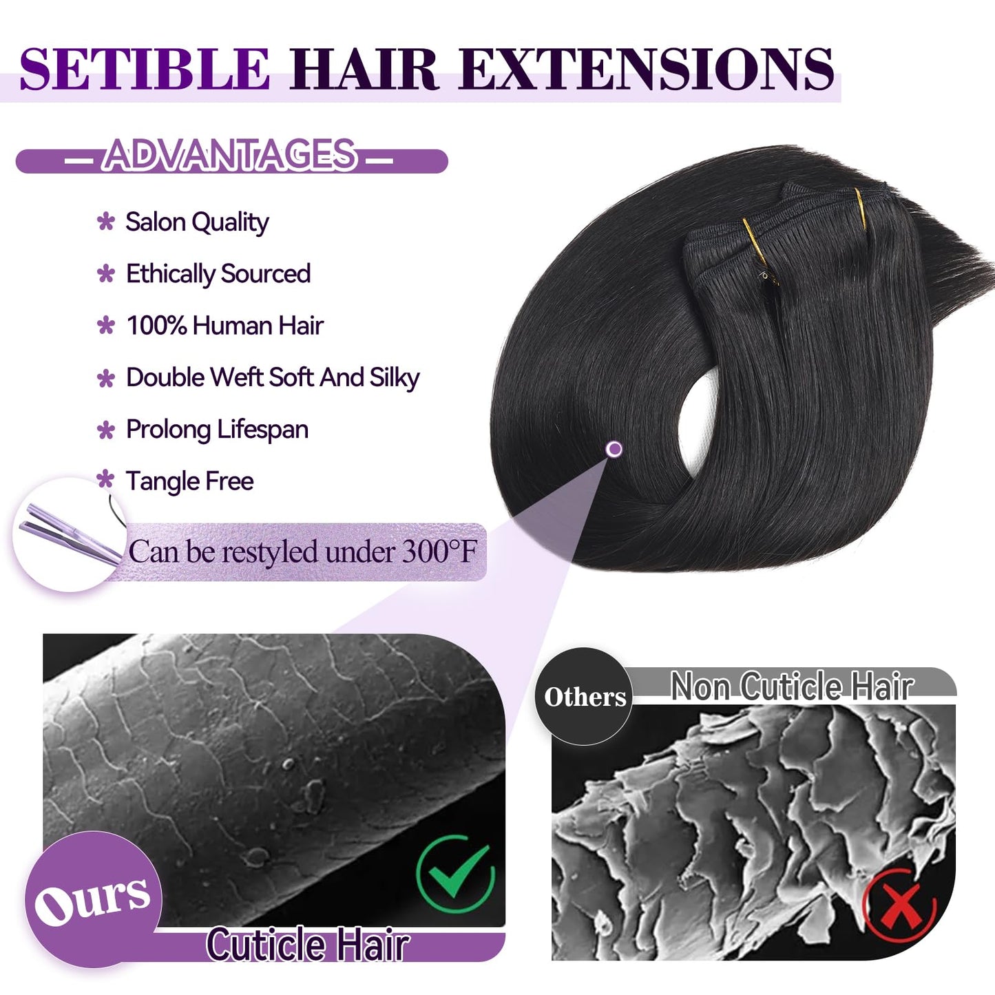 Clip in Hair Extensions Real Human Hair 16 inch 90g/3.2oz Straight Seamless Invisible Human hair Extensions Clip ins for Women Double Weft 8pcs #1B-Natural Black