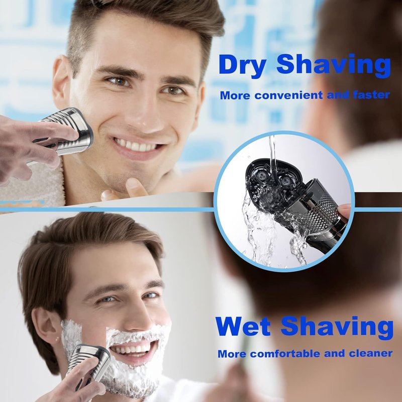 Electric Razor for Men - Waterproof Cordless Shaver with Extra Head & LED Display | Rechargeable USB-C Fast Charging