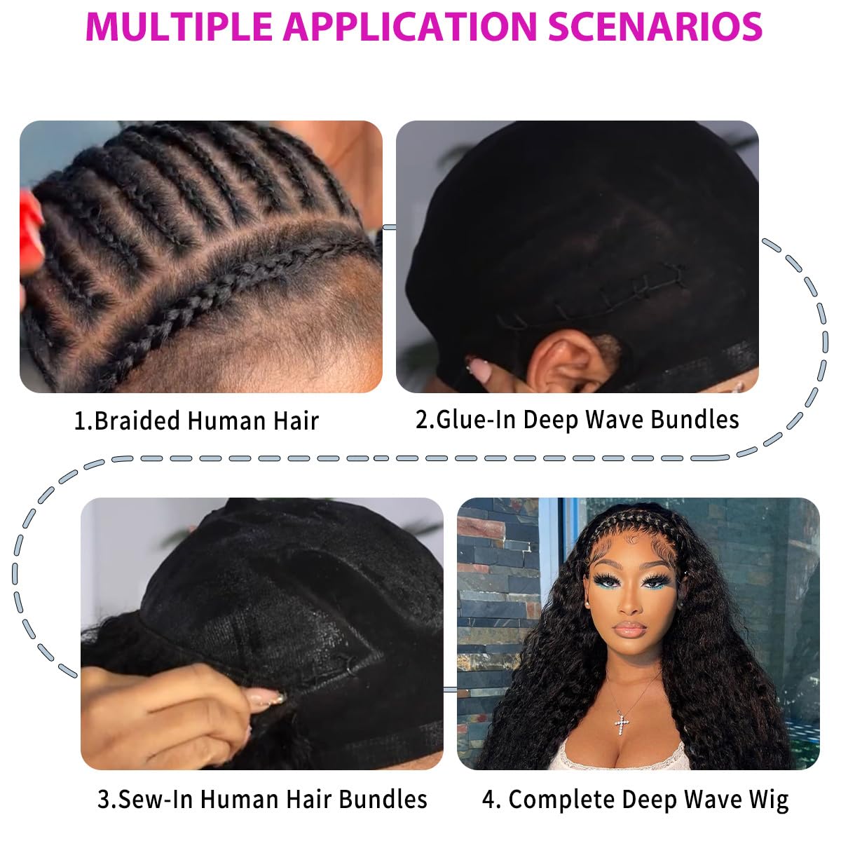 1 Bundle Human Hair 12A Deep Wave Bundles Human Hair 22 Inch 100% Unprocessed Brazilian Virgin Hair Quick Weave Bundles Real Human Hair Extensions Natural Black