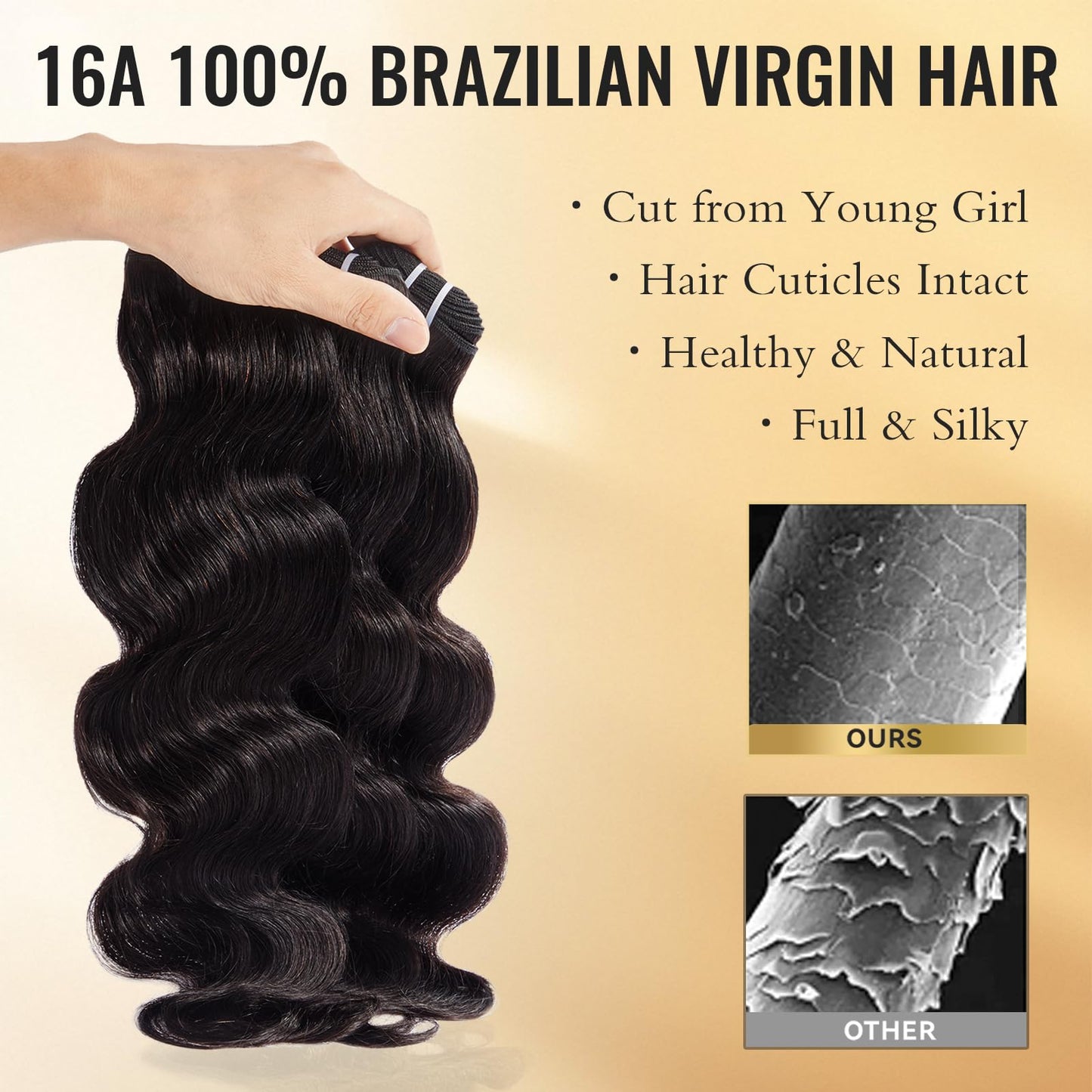 WEQUEEN Bundles Human Hair Body Wave 16A Brazilian Virgin Hair Bundles, Silky and Soft, 15 Inch Thick Weave Natural Black