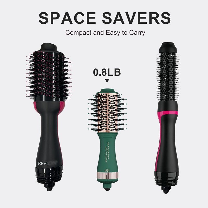 Dual Voltage Travel Hair Dryer Brush - Mini Hot Air Styling Tool, 2-Inch Oval Design | Lightweight & Universal Plug