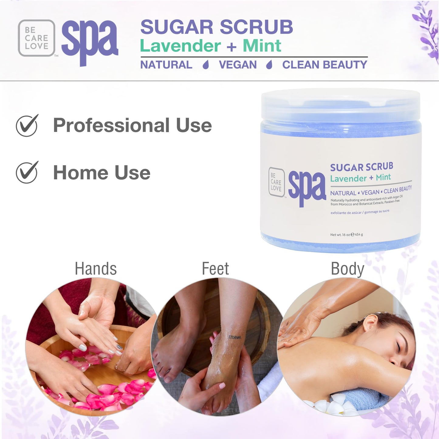 BCL Spa Calming Lavender Mint Sugar Scrub - Professional Soothing Body Scrub for Relaxation, Calming, Self Care Aromatherapy, Hydrating Exfoliator, Made in USA, 16 oz