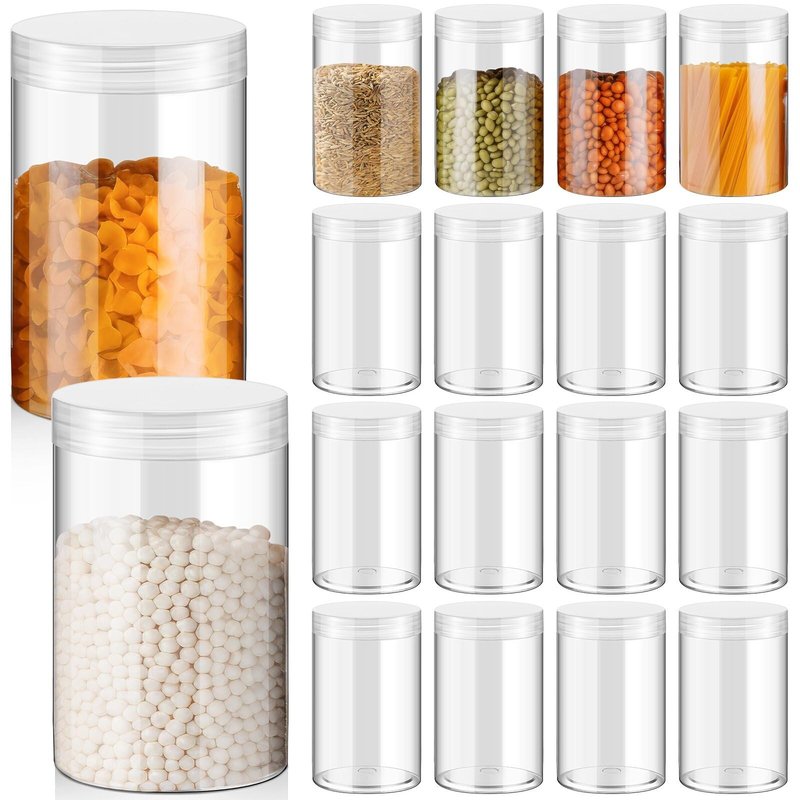 Patelai 16 Pack 12 oz Empty Slime Container Jars with Lids Round Clear Plastic Jars Wide Mouth Refillable Storage Organizer for Slime Making, DIY Crafts, Cosmetic, Home and Kitchen Organizing (Clear)