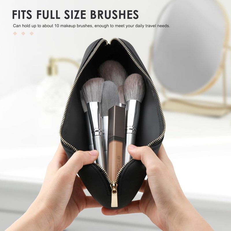 Travel Makeup Brush Holder - Magnetic Anti-Fall Silicone Organizer for Cosmetics | Portable & Sleek Design - Khaki (Black)