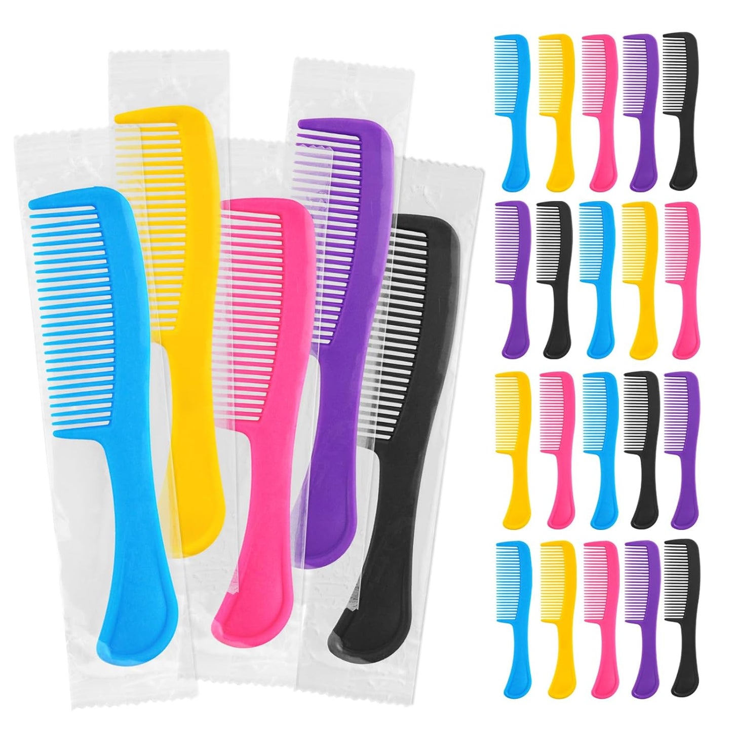 Colorful Hair Combs - 200 Pcs Individually Wrapped for Women, Kids | Ideal for Hotels, Shelters, and Events (Black, Yellow, Pink, Blue, Purple)