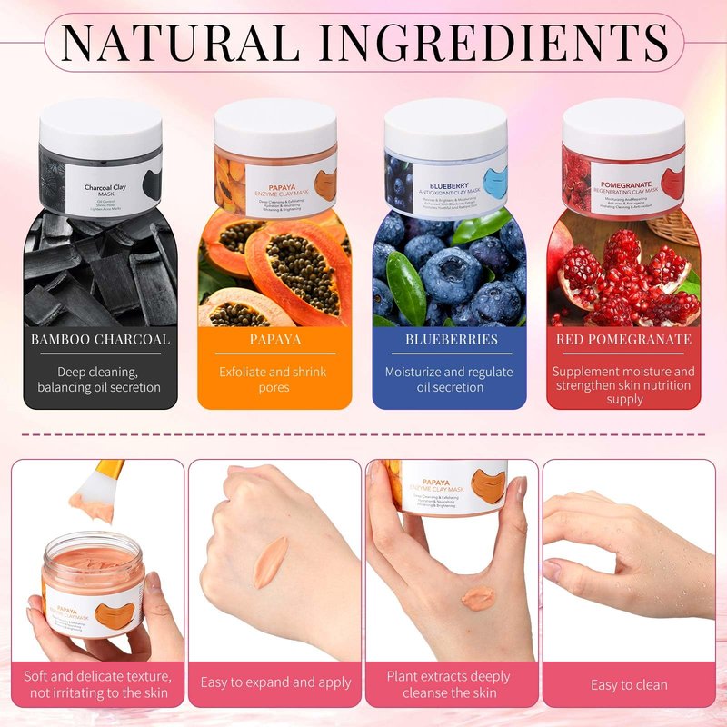 Viozakanry 96 Pcs Face Mask Set Hydrating Clean Suitable for Sensitive Skin, Including 30 Peel-off Facial Masks, 4 Clay Masks, 60 Pairs of Under-eye Patches, a Mask Brush, and a Face-washing Headband