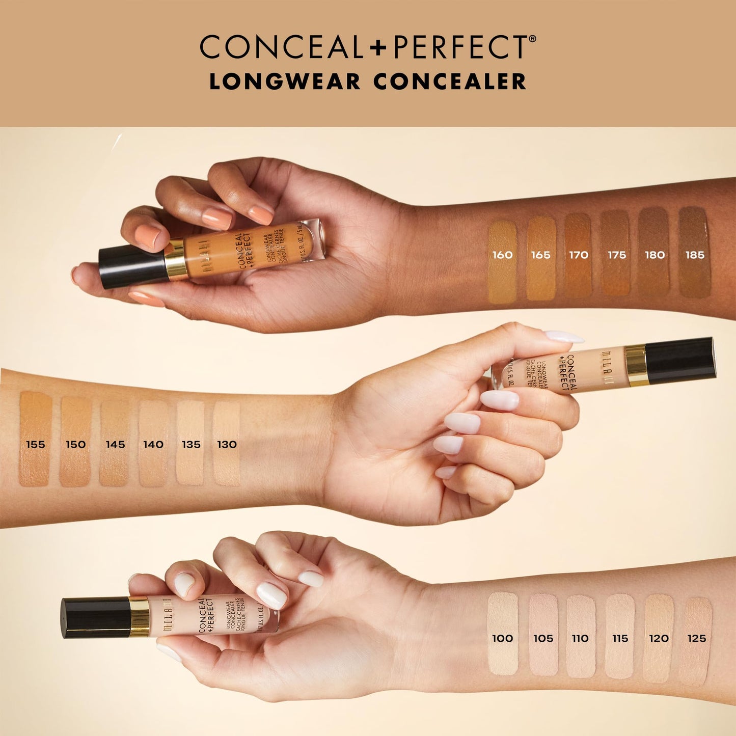 Milani Conceal + Perfect Longwear Concealer Full Coverage Infused with Hyaluronic Acid & Vitamin E, Cover Dark Circles, Blemishes & Skin Imperfections for Long-Lasting Wear - Ivory Rose