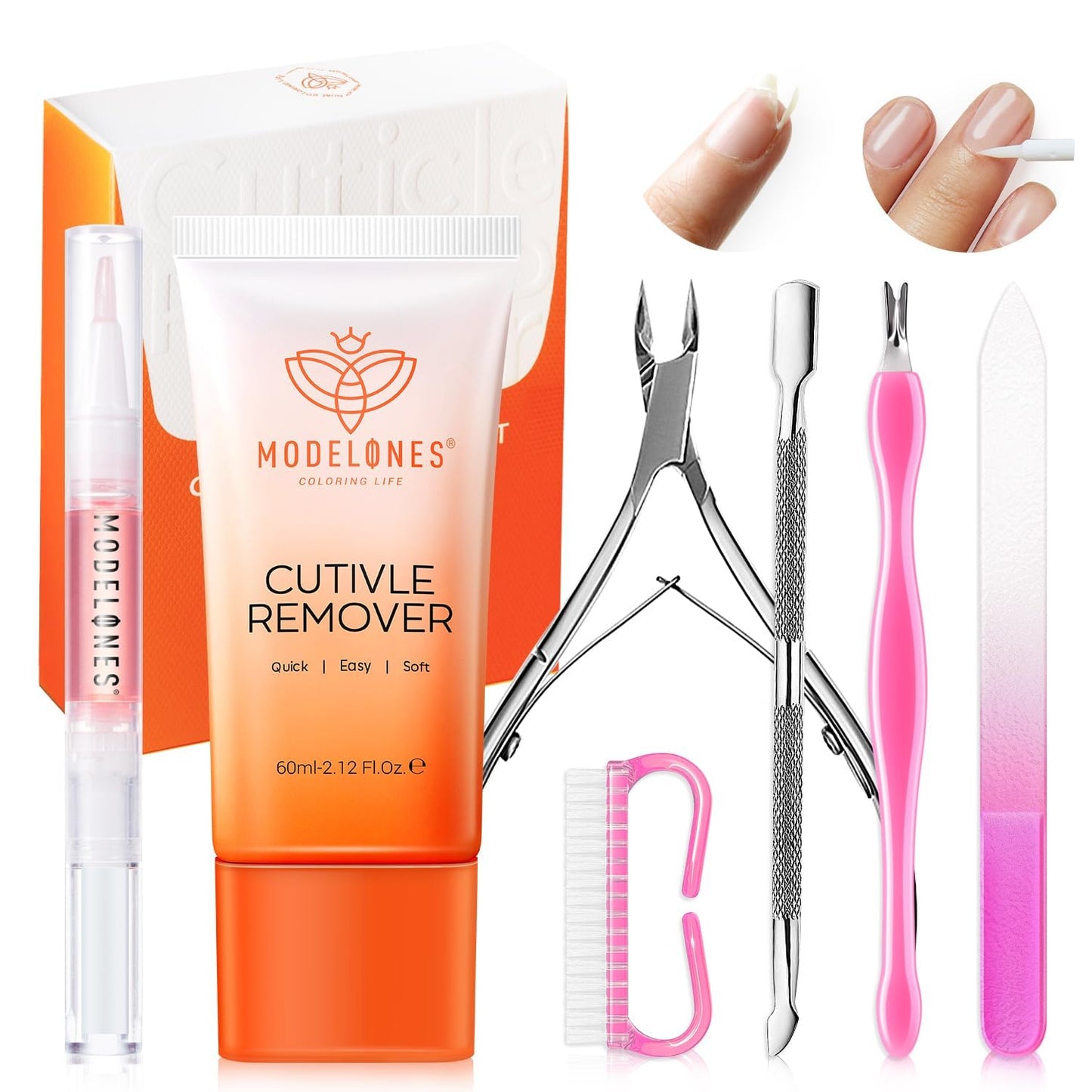Modelones Cuticle Remover Kit Cuticle Remover Liquid & Cuticle Oil Pen Nail Kit w/Cuticle Trimmer Nail Stuff & File Cuticle Pusher & Nippers Manicure Kit for Women Nail Tools Manicure Set Nail Care