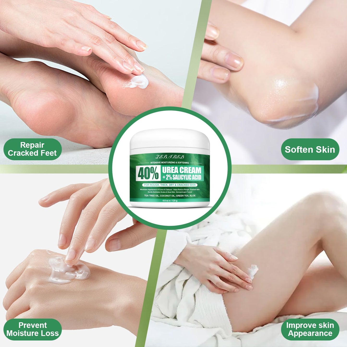 LEBARED Urea Cream 40 Percent For Feet Maximum Strength, Plus 2% Salicylic Acid with Hyaluronic Acid, Urea Foot & Hand Cream for Dry Cracked, 4.6 oz