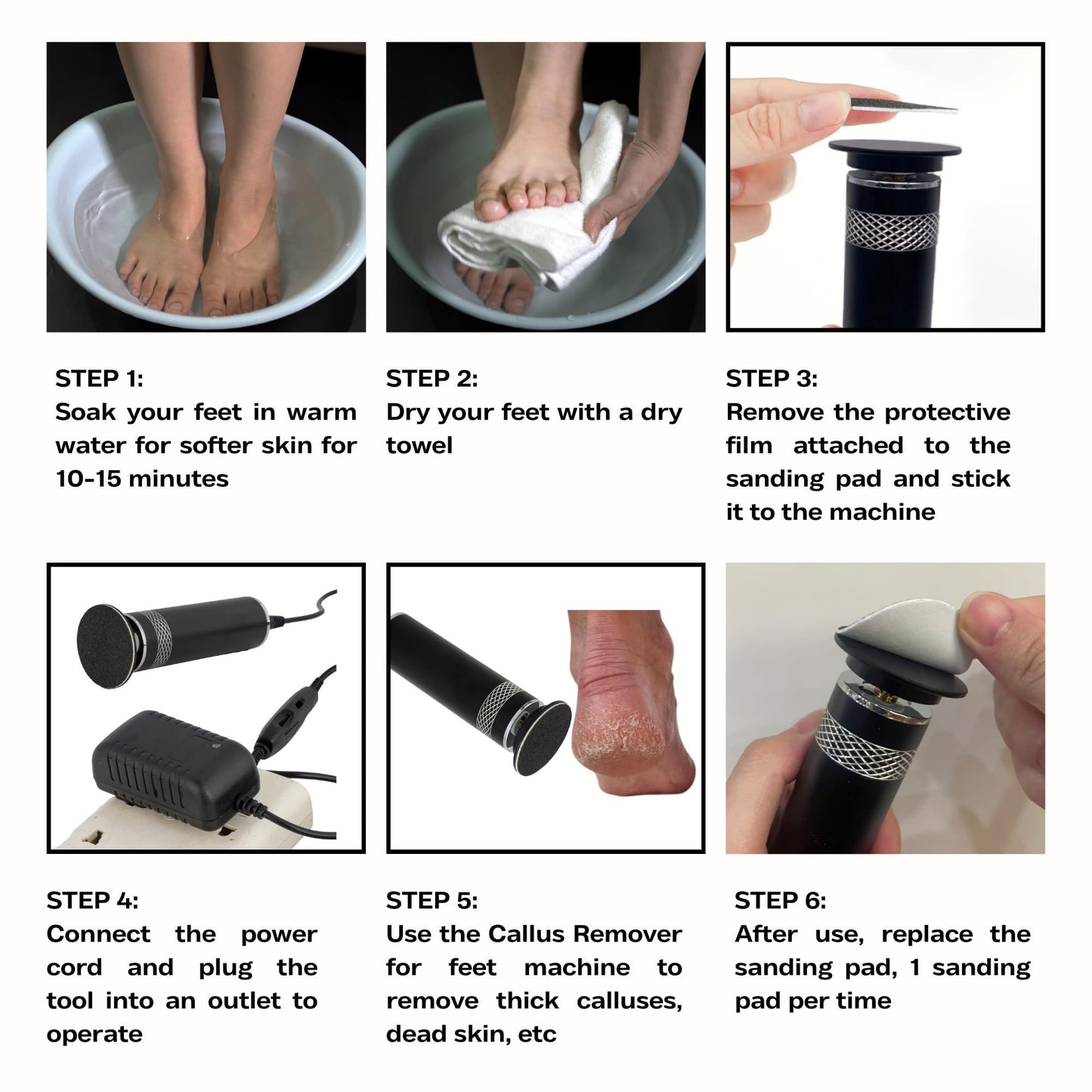 High Power Electric Foot Callus Remover, 2026 Upgrade with 100-inch Extra-Long Cord and 60 Replaceable Sandpaper Discs, Electric Foot File for Cracked Heels and Dead Skin, Black