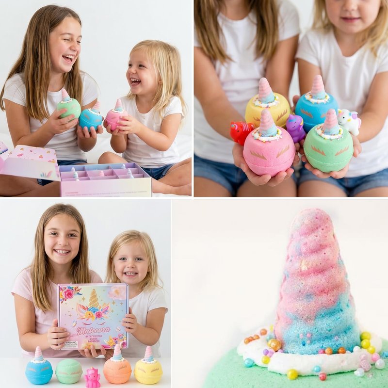 Clear&Fresh Unicorn Bath Bombs for Kids with Surprise Squishy Toys Inside, 9 Extra Large Bath Salts with Calming and Long Lasting Scent, Natural Bubble Bath Bombs for Girls Sensitive Skin