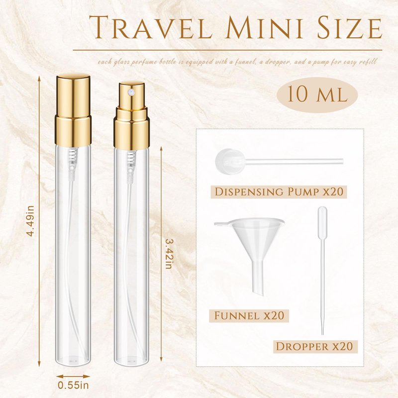 Domensi 60 Pcs 10ml Mini Perfume Bottle Fine Mist Atomizer Glass Refillable Bottles Decants Bulk for Perfumes Travel Glass Container with Atomizer Pump Kit for Toiletries Fragrance Liquid (Clear)