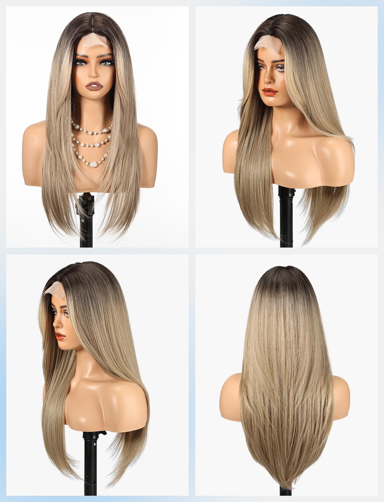 HAIRCUBE Long Straight Wig for Women, Heat Resistant Synthetic Hair with Bangs, Natural Looking Pre-Cut Lace Front Wig, Soft & Lightweight for Daily Use, Cosplay, Parties (Blonde)
