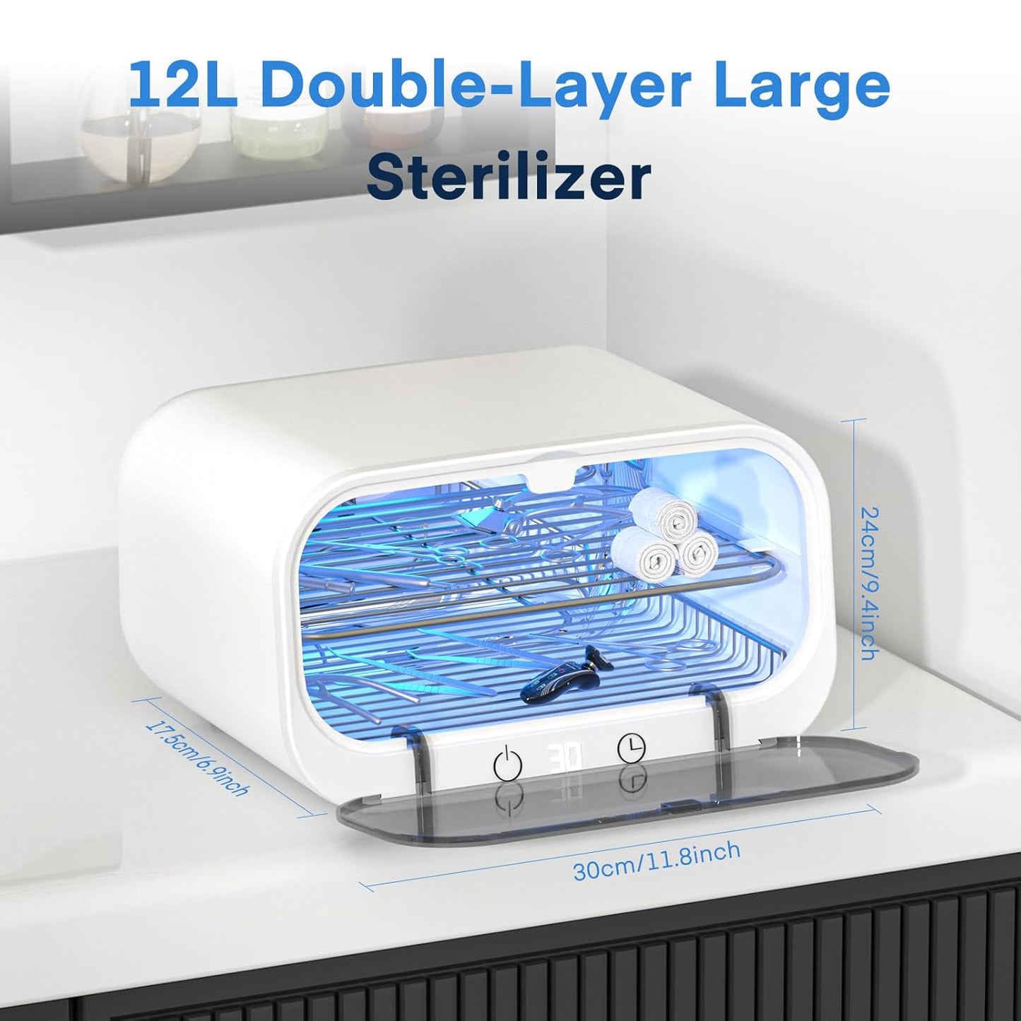 Yofuly Sterilizer - 12L Double-Layer Nail Tool Cleaner | Multi-Functional Cleaning Cabinet for Salons & Home Use