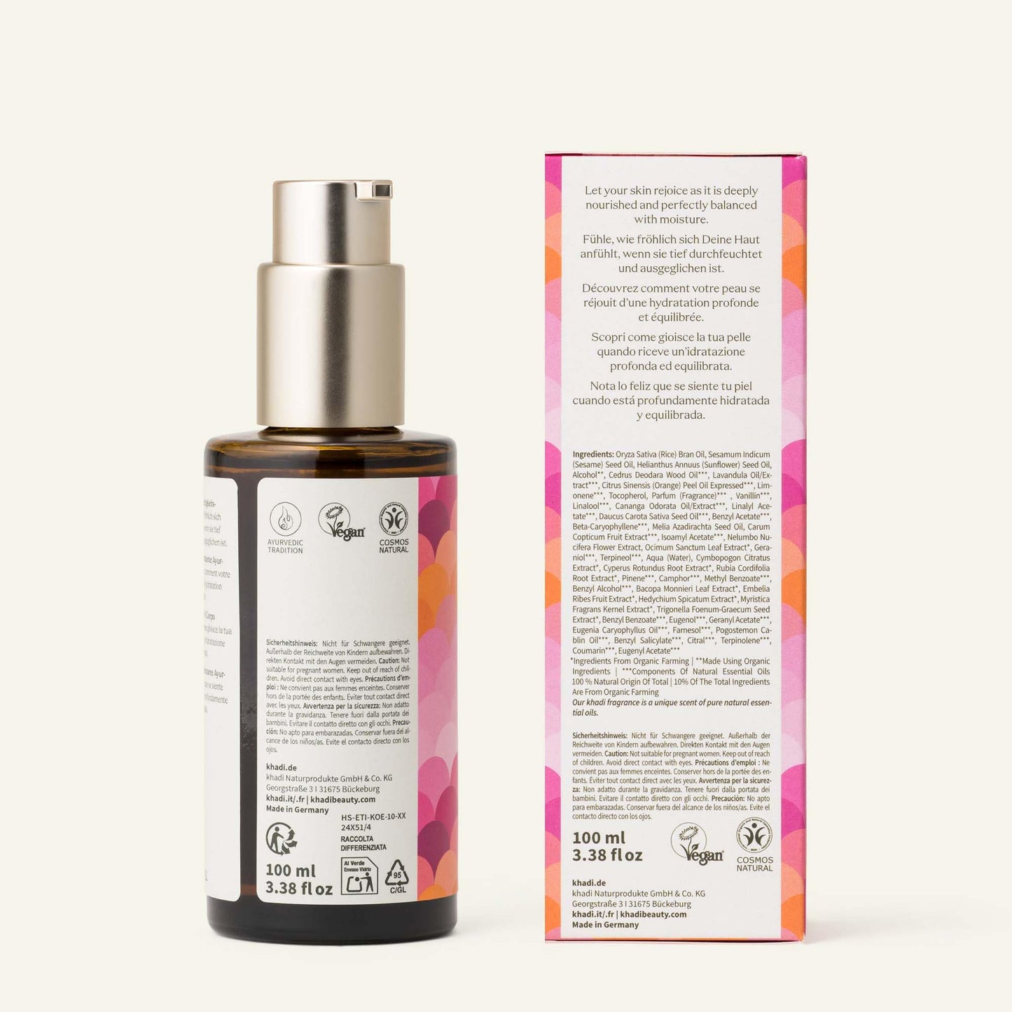 khadi PINK LOTUS BEAUTY Ayurvedic Hydrating Body Oil - Balancing & moisturizing sensual oil - 100% plant-based & natural - 3.38 fl oz