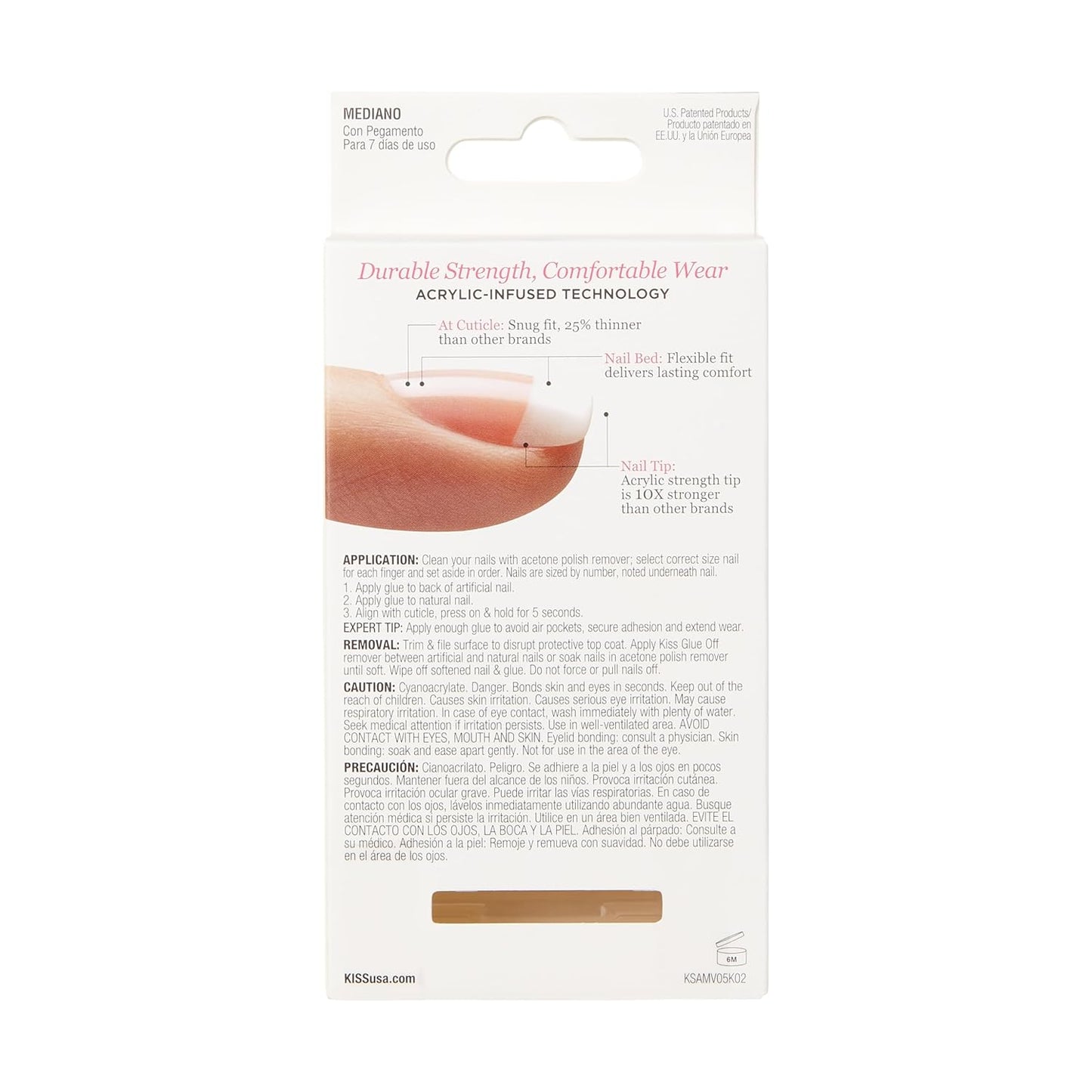 KISS Salon Acrylic French Nail Manicure Set, Medium Length, Square, “Je T'aime”, Nail Kit Includes Pink Gel Nail Glue (Net Wt. 2 g / 0.07oz.), Mini File, Manicure Stick, and 28 Fake Nails