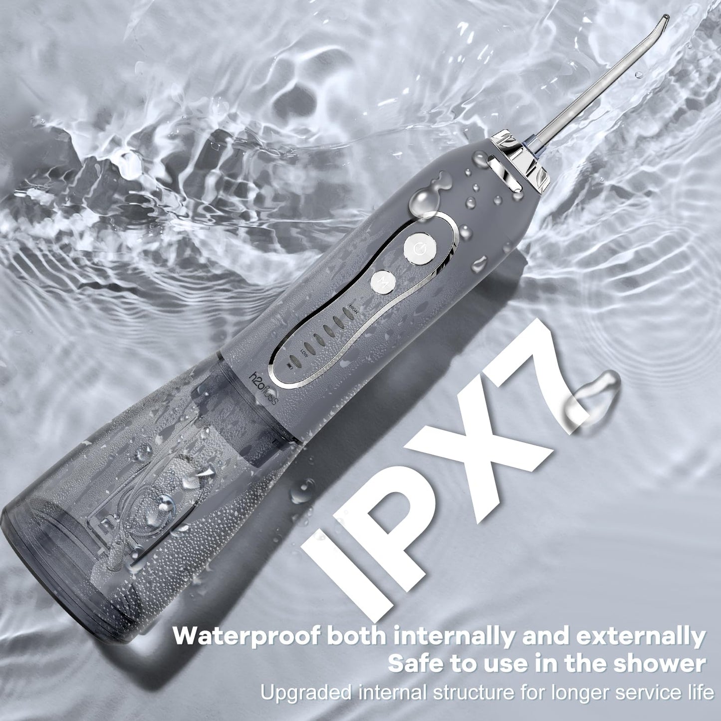 H2ofloss Water Dental Flosser Pick for Teeth: 5 Modes Cordless Portable 300ML Larger Tank Water Teeth Cleaner IPX7 Waterproof Flossing Cleaning Picks for Home Travel Gray