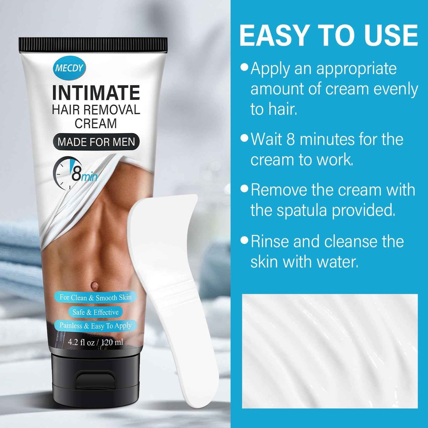 Hair Removal Cream for Men, Hair Remover Body Cream for Unwanted Male Hair, Painless, Flawless Depilatory for Intimate/Private Area, 120ml