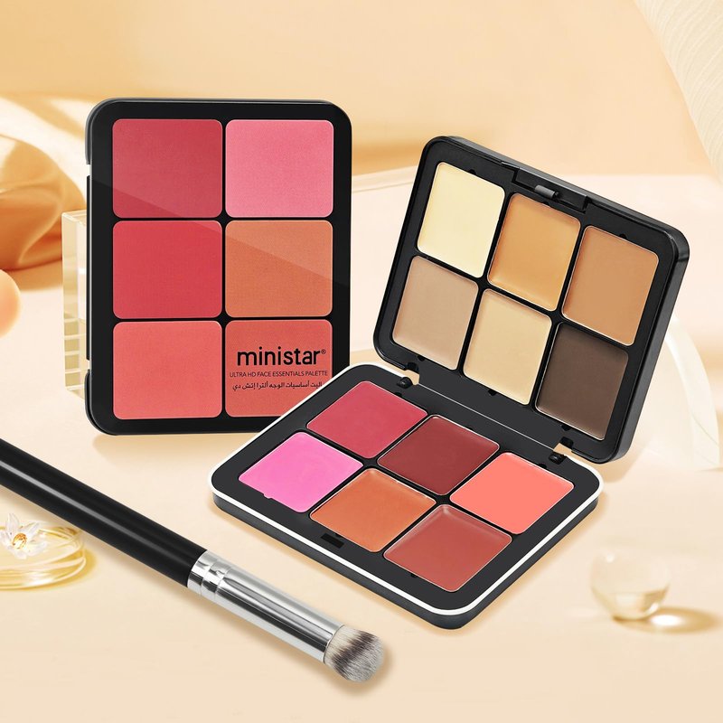 LSxia 12 Colors Cream [Blush Contour Concealer] Makeup Palette for Cheeks - All in One Makeup Palette Kit with Brush, Natural Matte Long Wearing, Waterproof Blendable Face Make Up Pallete (#02)