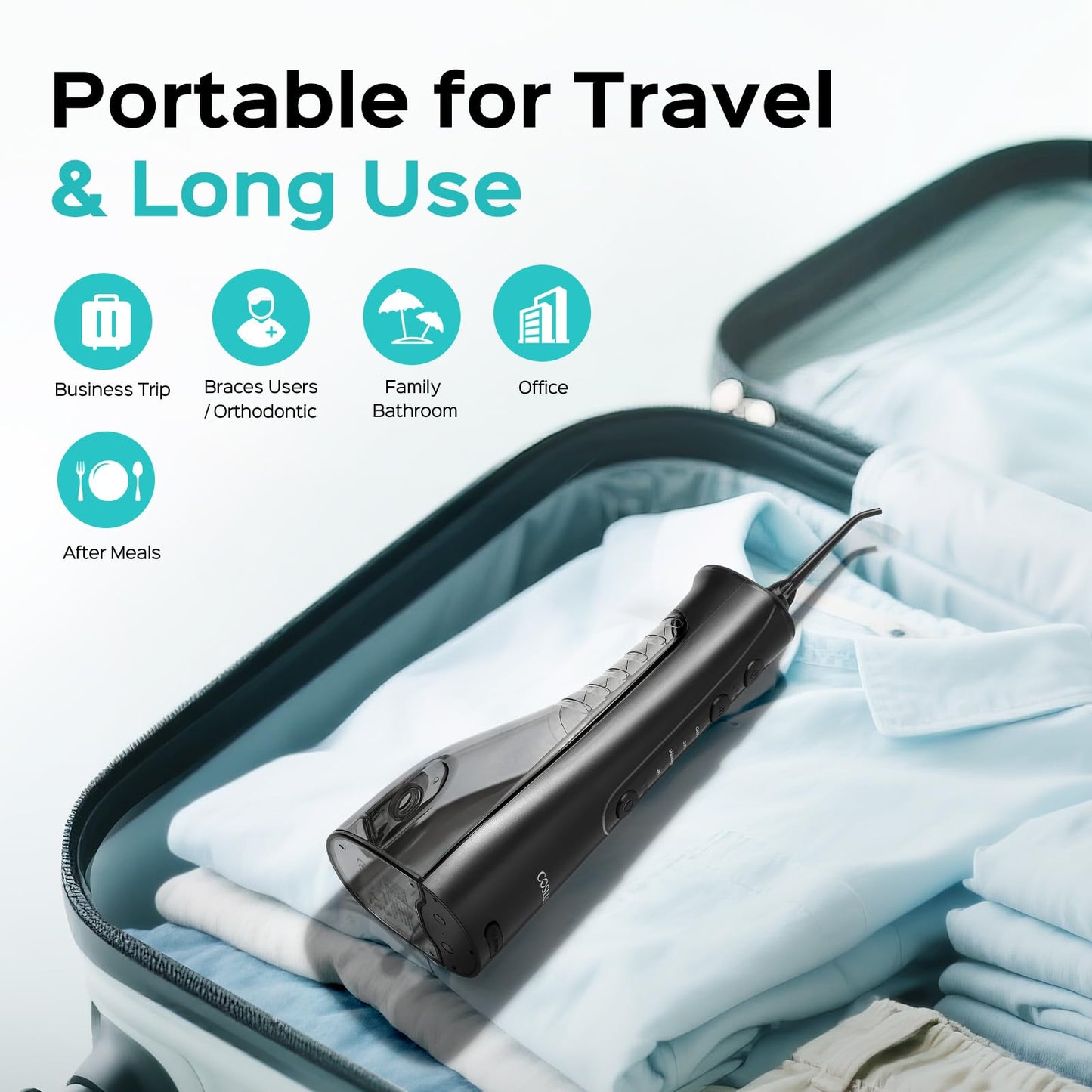 COSLUS C50 Portable Water Flosser for Teeth: 4 Modes & 5 Intensity Levels Professional Electric Dental Pick for Sensitive Gums, Braces & Orthodontic - Cordless for Travel Use, BPA-Free, ADA Accepted