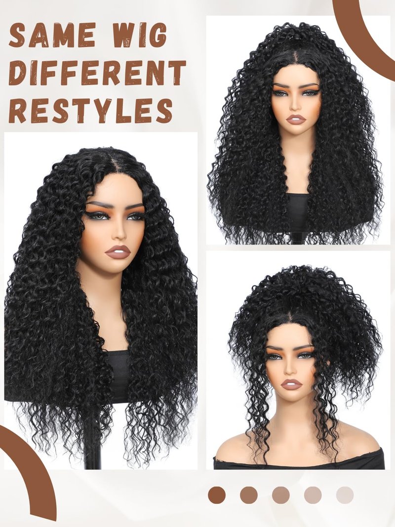 YKHJH 26 Inch Curly Wigs for Black Women,Synthetic Lace Front Wig Black Curly Wigs, Womens Wigs Protein Fiber Like Human Hair, Glueless Curly Hair Wig(Black)
