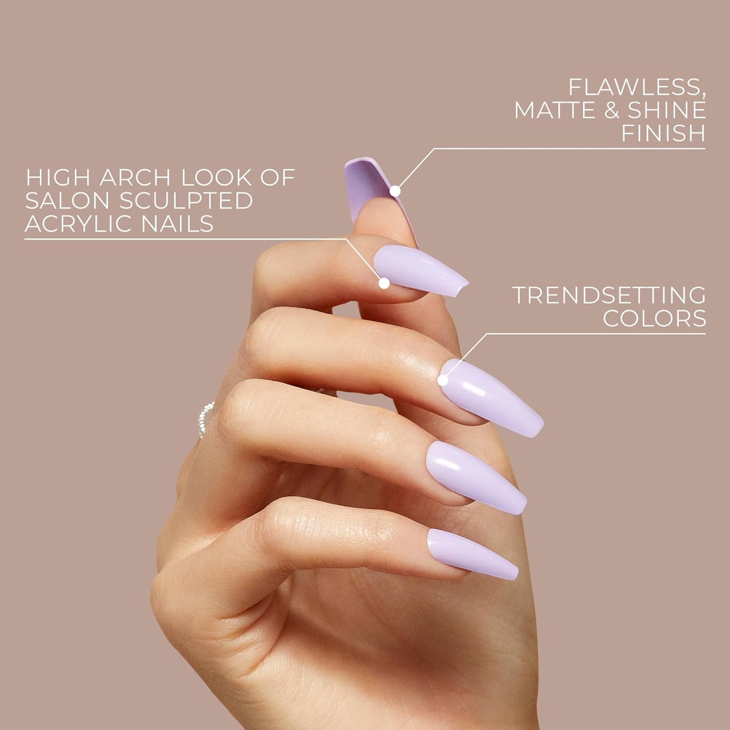 KISS Gel Fantasy Press-On Nails - Beige Coffin Shape, Long Size | Includes 28 Nails & Nail Glue