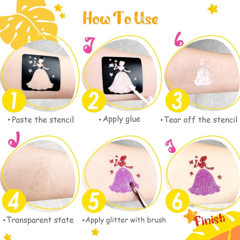 Glitter Tattoo Kit for Kids - 31 Colors, 165 Stencils & Brushes | Fun Arts & Crafts for Birthday Parties & Festivals