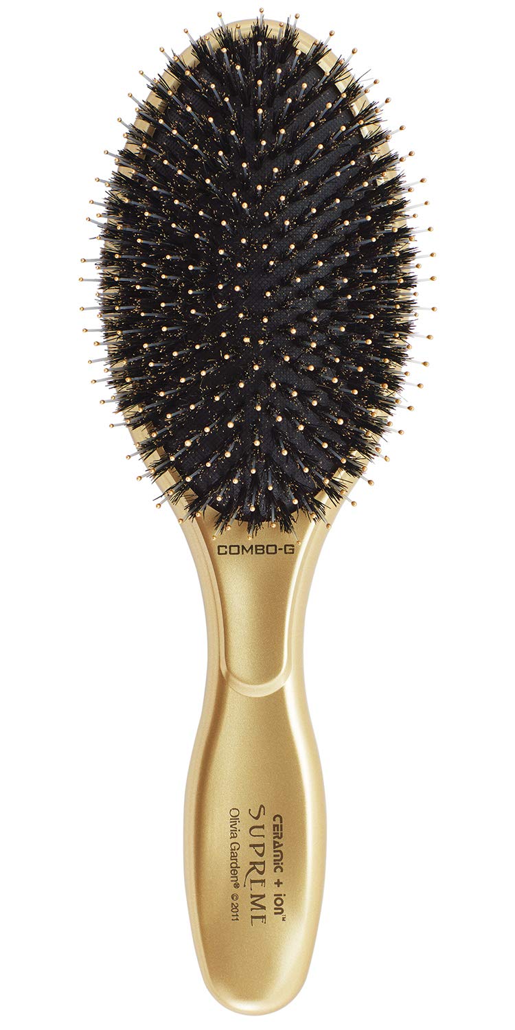 Olivia Garden Ceramic + Ion Supreme Paddle Hair Brush for Men and Women - Professional Boar Bristle Hair Brush for All Hair Lengths - Frizz-Free Results