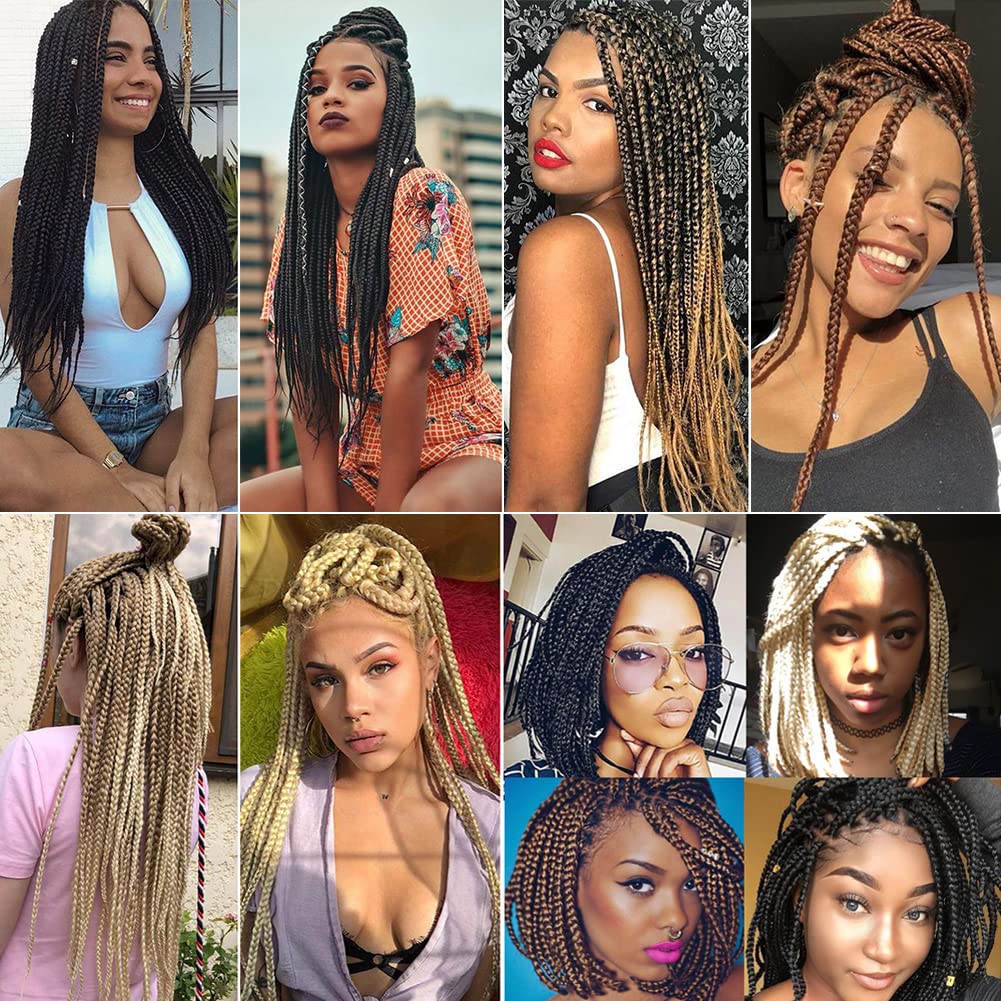 Crochet Box Braids Hair Pre-Looped Goddess Braids 7 Packs 3x Braiding Hair (18 Inch, 1B/30/27)