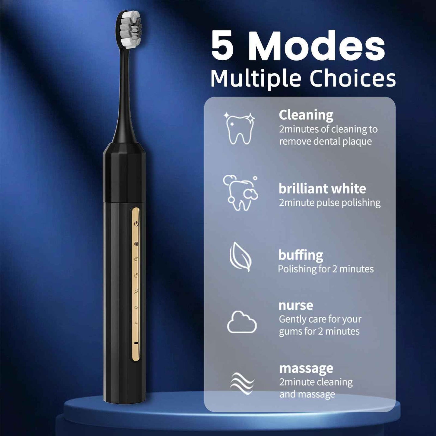 Lumivoid Sonic Electric Toothbrush with 10 Brush Heads for Adults and Children, Up to 30 Days on a Single Charge, 5 Modes, Built-in 2-Minute Smart Timer, IPX8 Waterproof Electric Toothbrush (Black)
