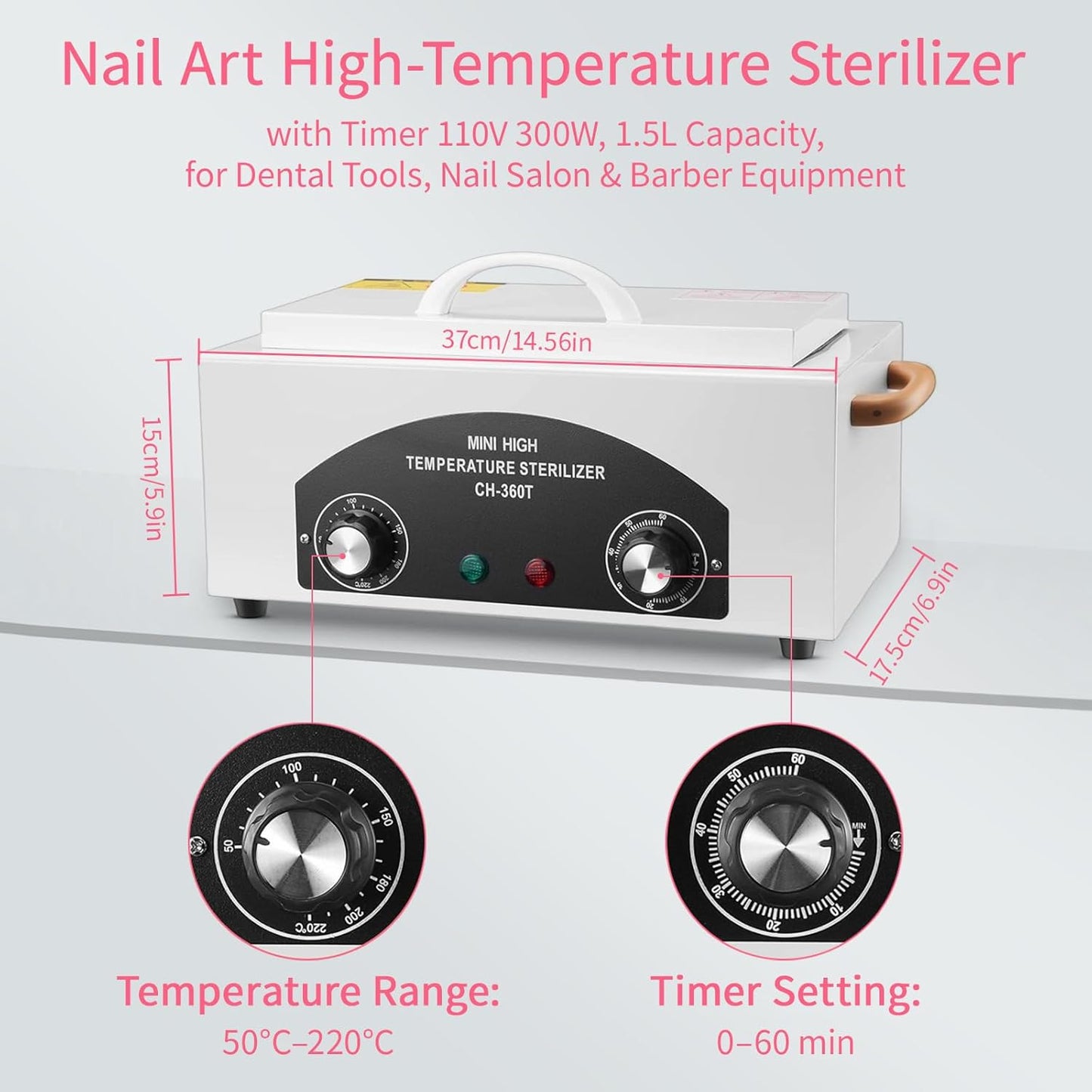 High Temperature Autoclave Sterilizer Machine - 1.5L 110V 300W with Timer for Nail & Beauty Tools