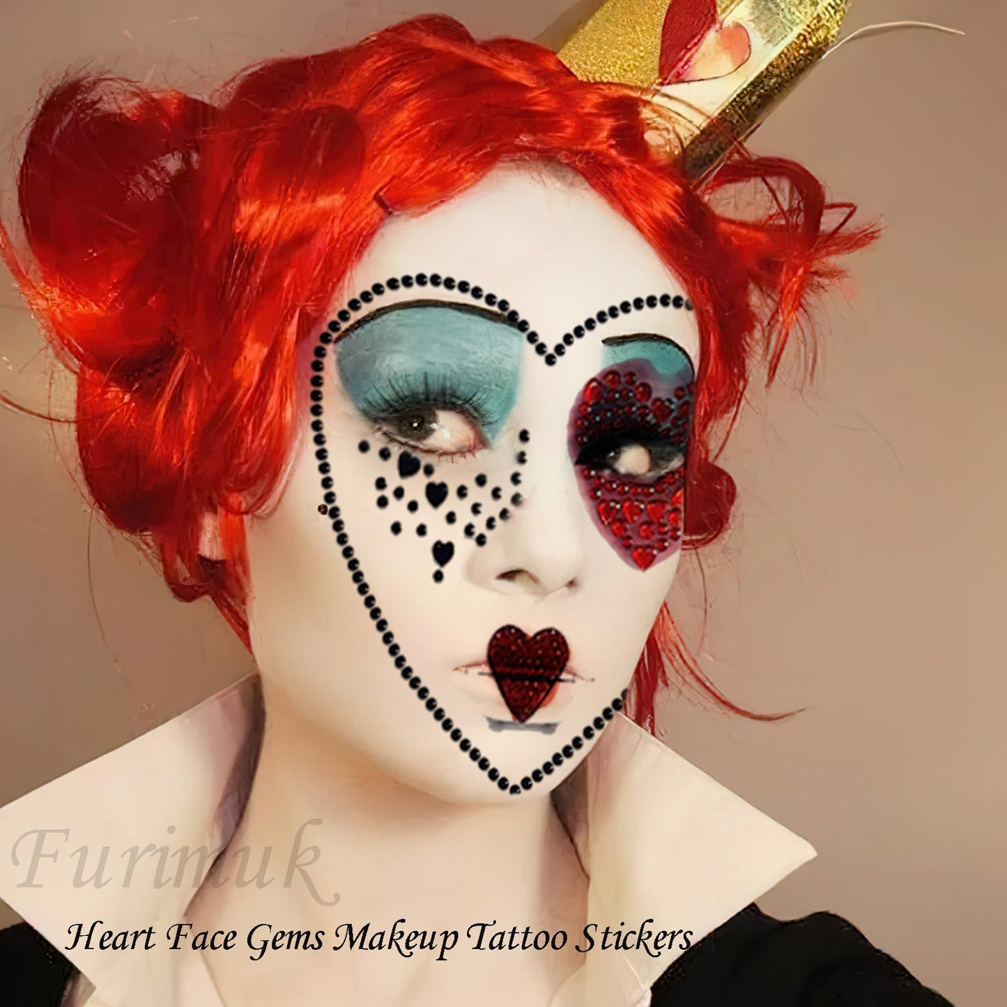 2 Pieces Spades A Heart Face Gems Makeup Tattoo Stickers Self Adhesive 3D Rhinestone Jewels Glitter Tattoo for Halloween Carnival Rave Party