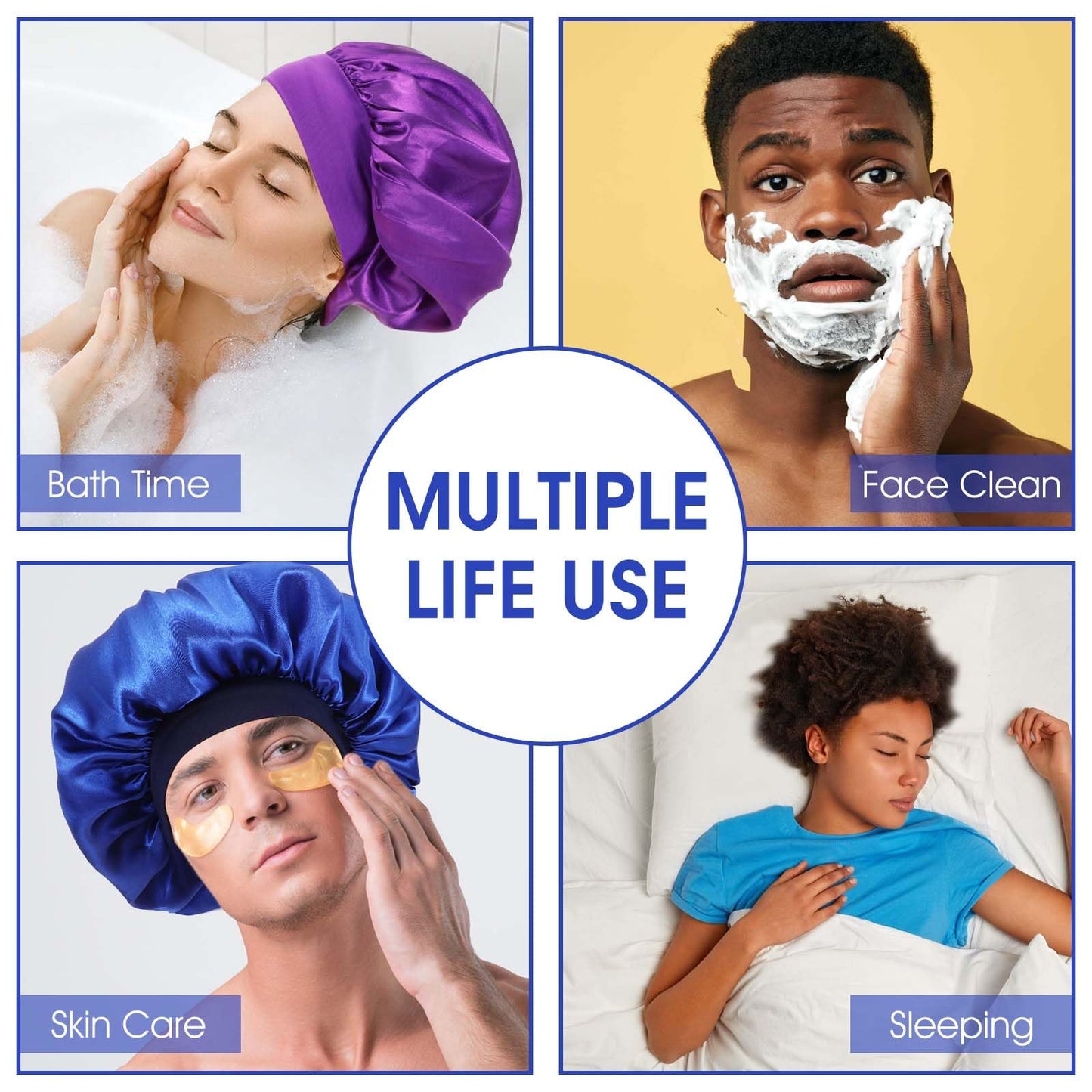 WLLHYF 18 Pcs Large Silk Bonnet for Sleeping, Satin Bonnets Wide Band Hair Bonnet Soft Elastic Hair Wrap Cap Silky Shower Cap for Black Women Men Curly Hairs