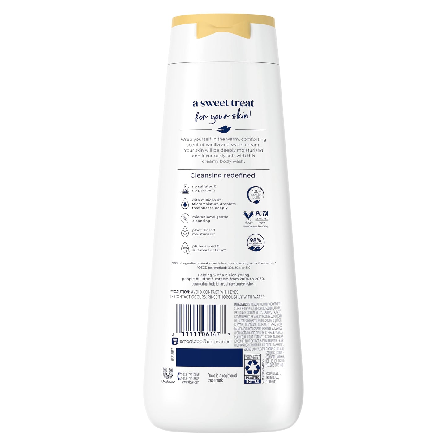 Dove 24hr Lotion Body Wash Indulge Warm Vanilla & Sweet Cream, 20 oz | Moisturizing body wash with MicroMoisture for silky-soft skin