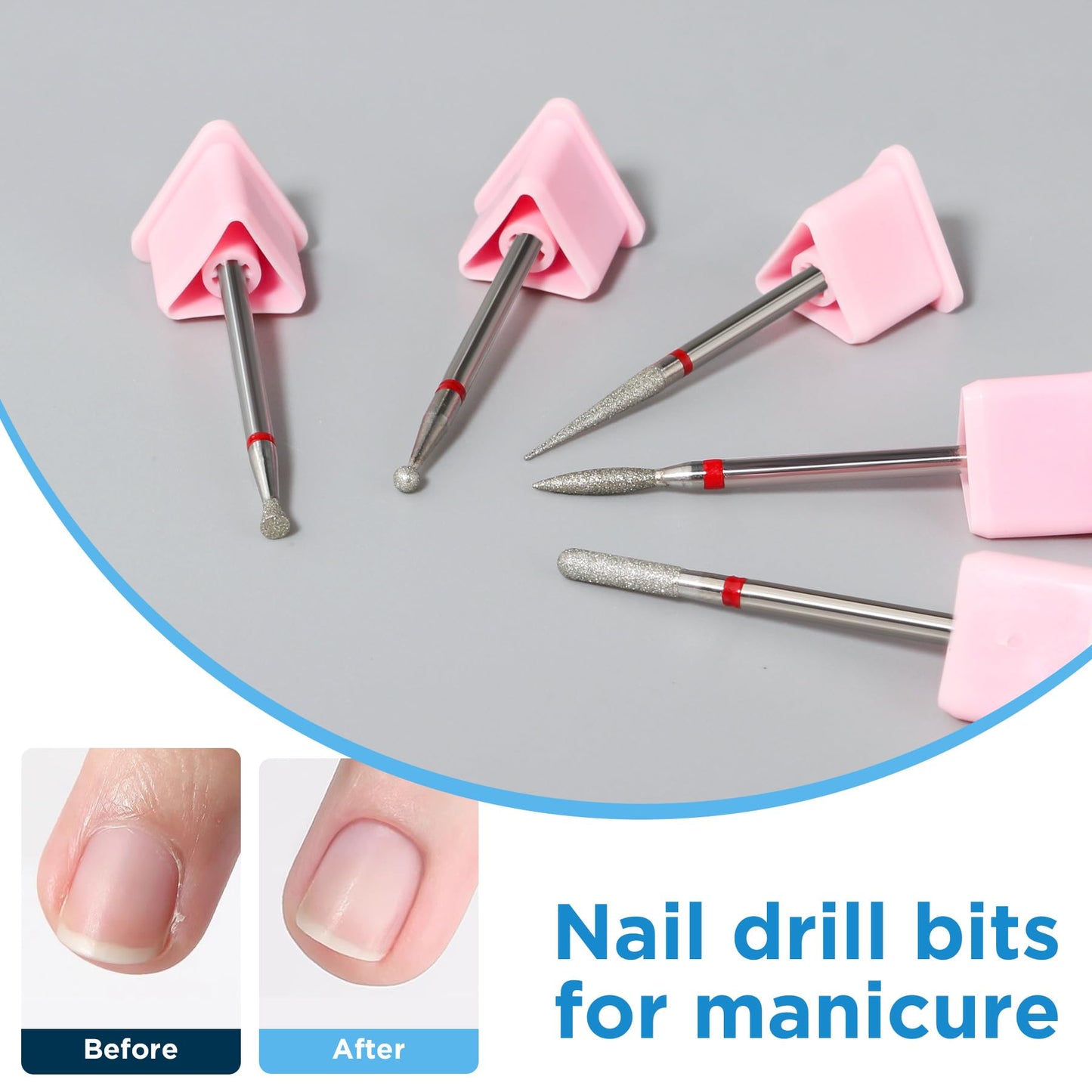 QUNZHAO 5Pcs Diamond Nail Drill Bits sets,3/32'' Professional Drill Machine Accessories Remove Nail Art Design Manicure (Pink 01set)