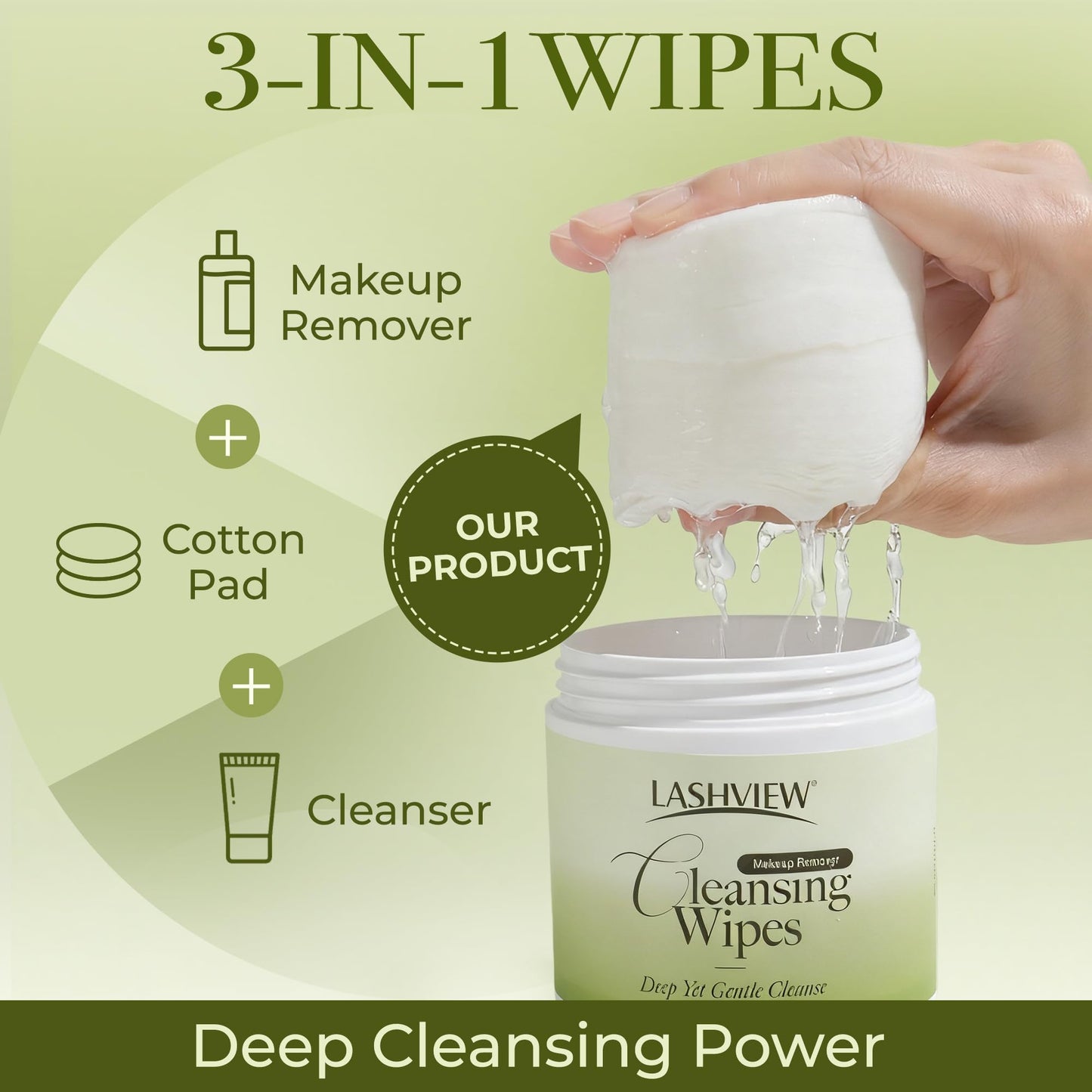 LASHVIEW Makeup Wipes Remover Gentle Eye Makeup Remover Pads Micellar Water Cleansing Wipes, Biodegradable & Oil-Free for Face, Eyes, Sensitive Skin with Applicator, 100ct